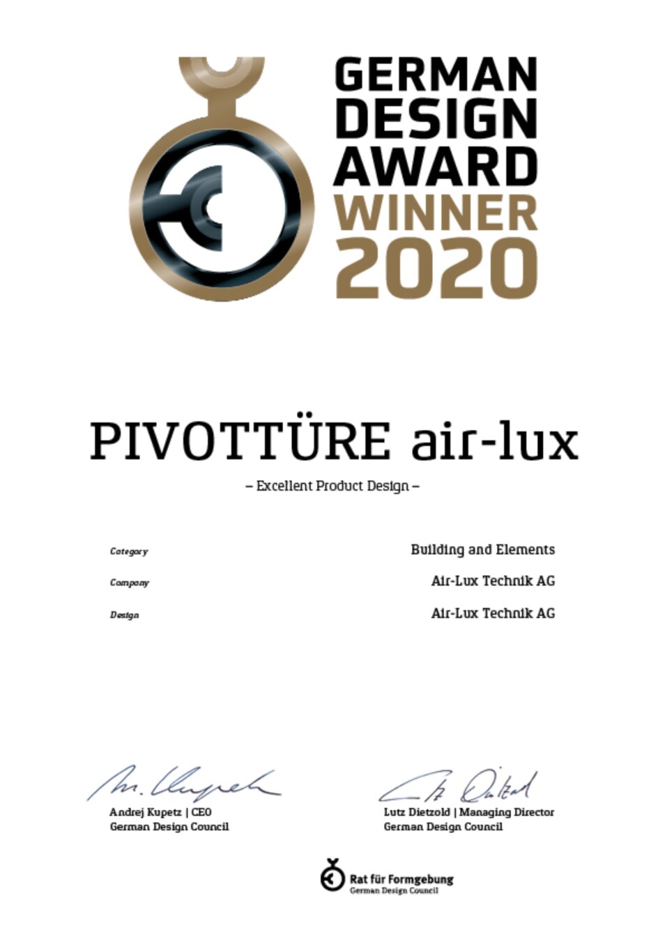 Blog Double Winner German Design Award 2020: descending window & pivoting door Air Lux 3